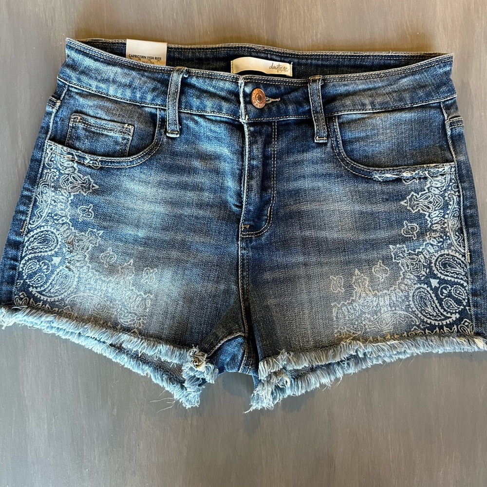 Daytrip Blue Jean Shorts with Embroidered Detail